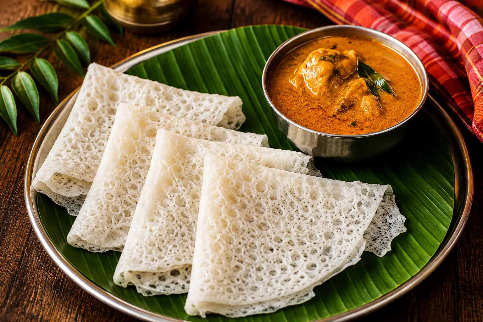 Neer Dosa stack with
          chutney